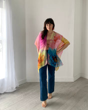 Load image into Gallery viewer, Pink and Blue Bright Floral Sheer Kimono
