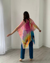 Load image into Gallery viewer, Pink and Blue Bright Floral Sheer Kimono
