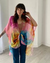 Load image into Gallery viewer, Pink and Blue Bright Floral Sheer Kimono
