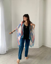 Load image into Gallery viewer, Pink and Blue Floral Ultra Sheer Kimono
