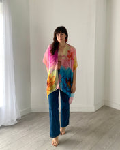 Load image into Gallery viewer, Pink and Blue Bright Floral Sheer Kimono
