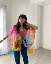 Load image into Gallery viewer, Pink and Blue Bright Floral Sheer Kimono
