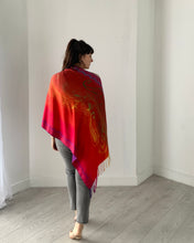 Load image into Gallery viewer, Red Rainbow Reversible Paisley Pashmina Draped Shawl
