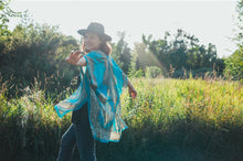 Load image into Gallery viewer, Turquoise Paisley Border Sheer Kimono
