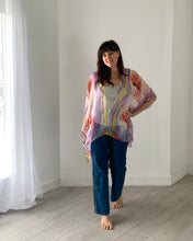 Load image into Gallery viewer, Purple and Pink Floral Ultra Sheer Kimono
