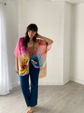 Load image into Gallery viewer, Pink and Blue Bright Floral Sheer Kimono
