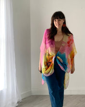 Load image into Gallery viewer, Pink and Blue Bright Floral Sheer Kimono
