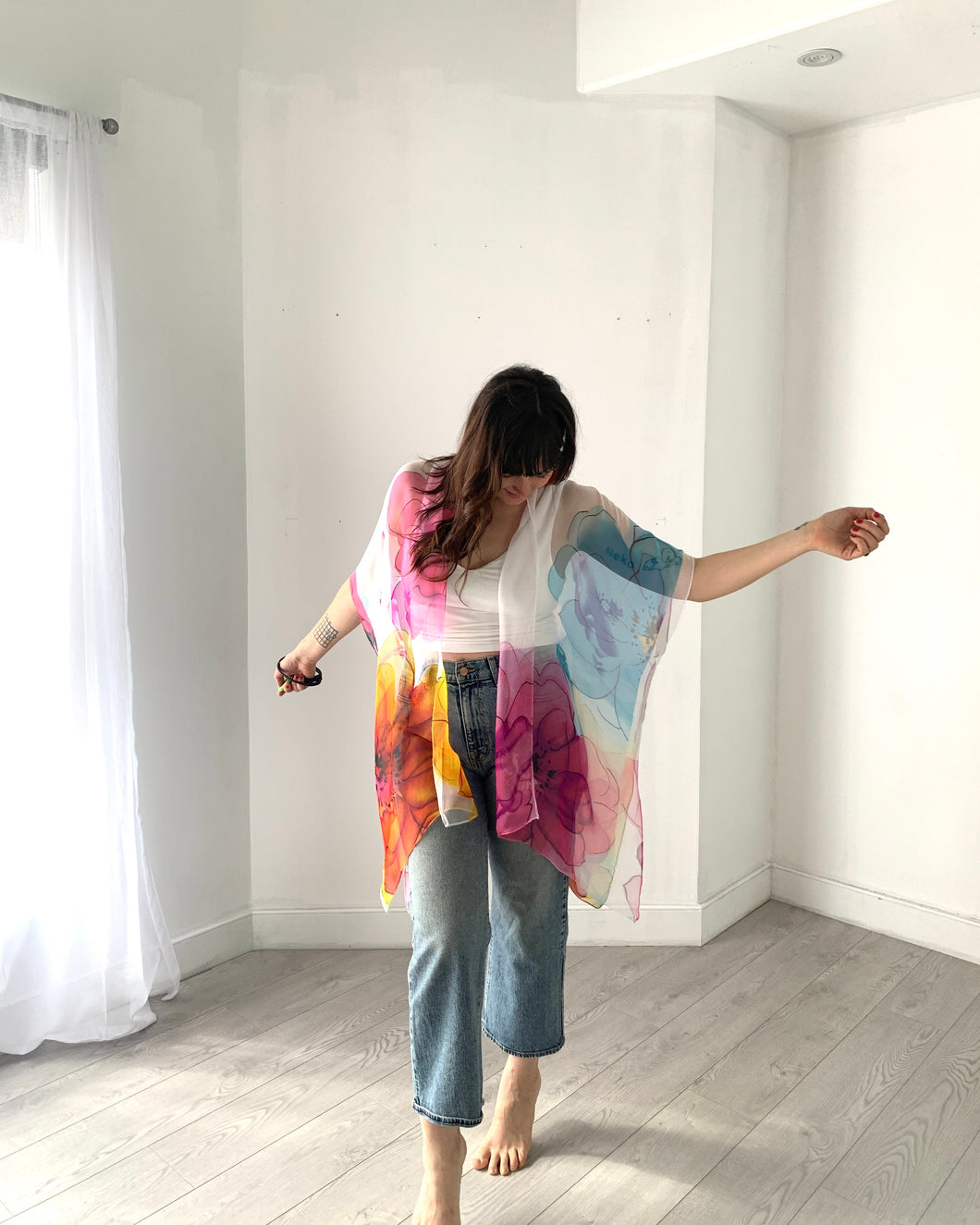 White and Pink Ultra Sheer Kimono
