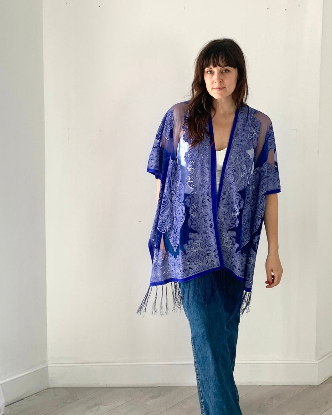 Royal Blue Sheer Burnout Kimono