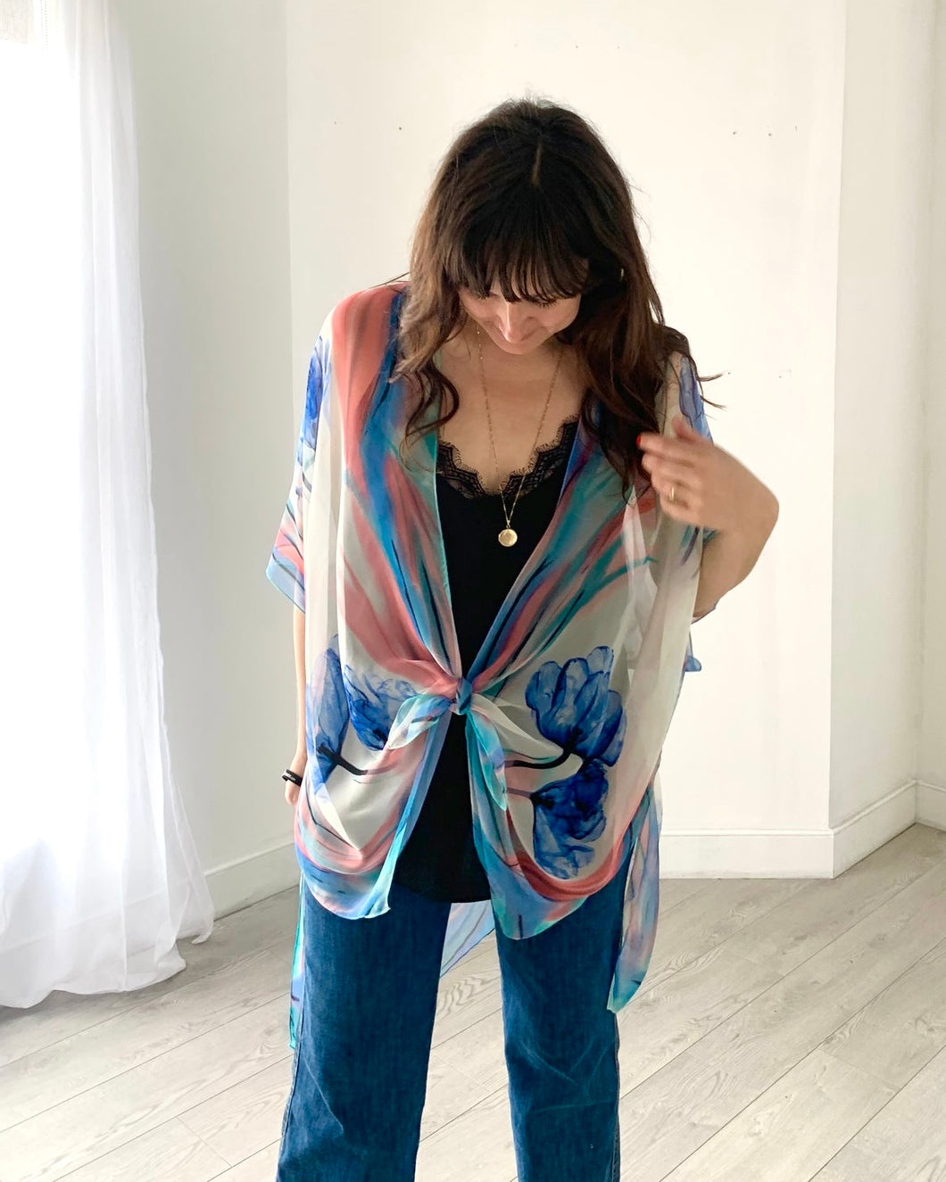 Pink and Blue Floral Ultra Sheer Kimono