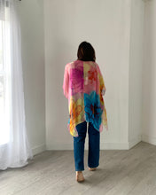 Load image into Gallery viewer, Pink and Blue Bright Floral Sheer Kimono
