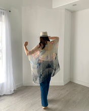 Load image into Gallery viewer, Charcoal and Pale Pink Lotus Sheer Kimono
