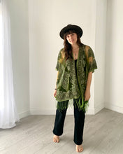 Load image into Gallery viewer, Green Paisley Burnout Sheer Fringe Kimono
