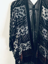 Load image into Gallery viewer, Grey and Black Animal Print Velvet Burnout Kimono
