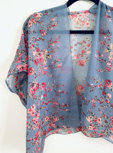 Load image into Gallery viewer, Denim Blue Floral Sheer Cropped Kimono
