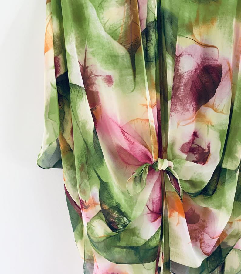 Green Abstract Floral Sheer Kimono
