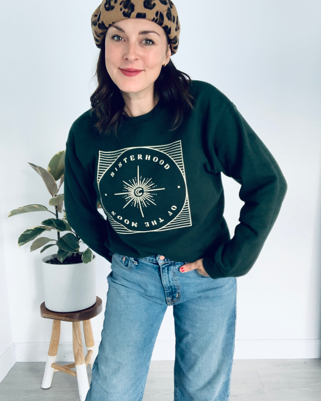 Sisterhood of the Moon- Green Crew Neck Crop Sweatshirt