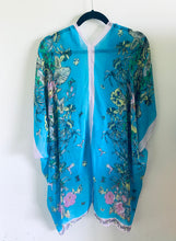 Load image into Gallery viewer, Turquoise Border Blue Floral Sheer Kimono
