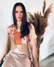 Load image into Gallery viewer, Two Tone Tan Sheer Floral Cropped Kimono
