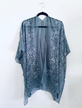 Load image into Gallery viewer, Grey with White Floral Sheer Kimono
