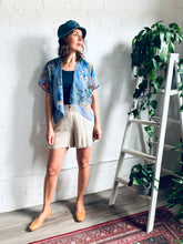 Load image into Gallery viewer, Dusty Blue Sheer Floral Cropped Kimono
