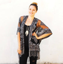 Load image into Gallery viewer, Charcoal Sheer Burnout Kimono
