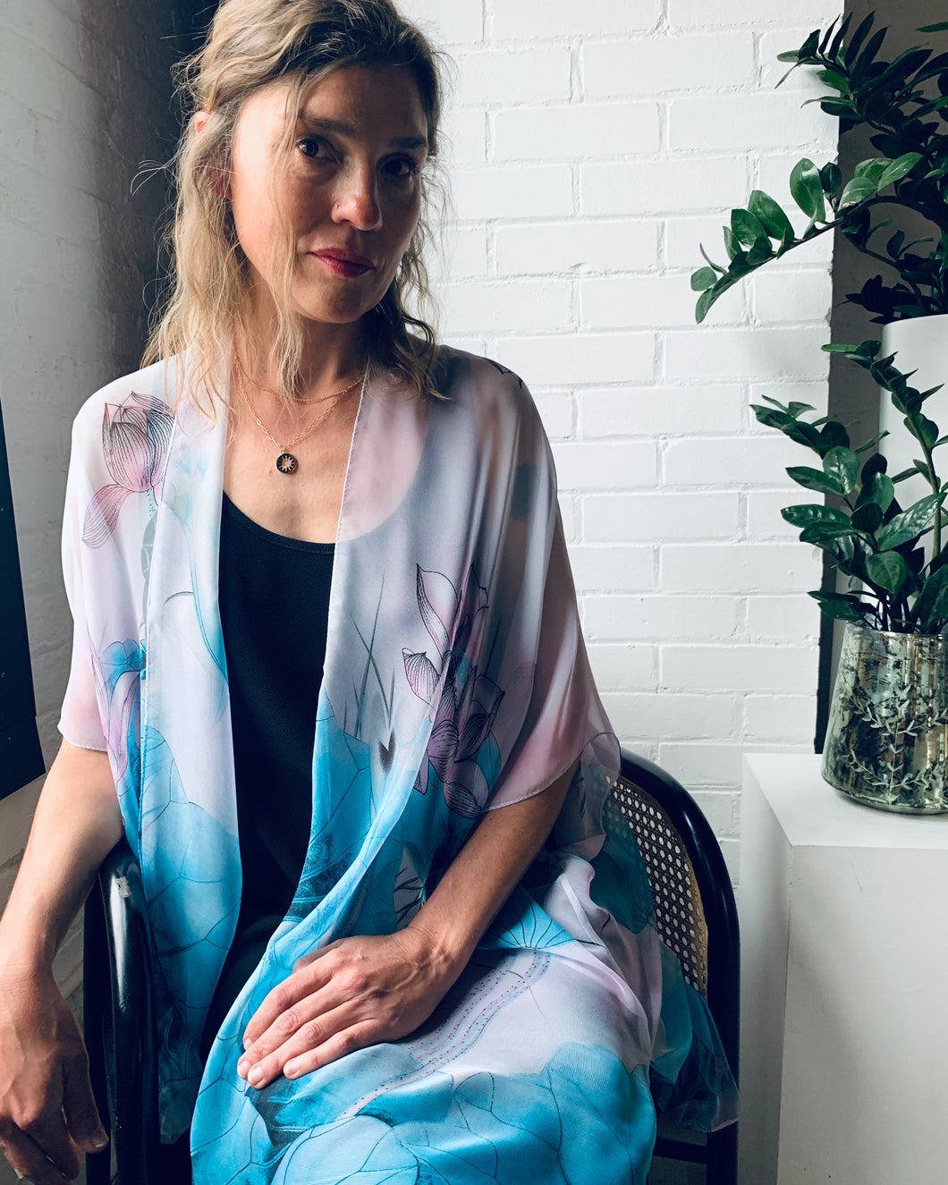 Lavender and Turquoise Abstract Floral Sheer Kimono