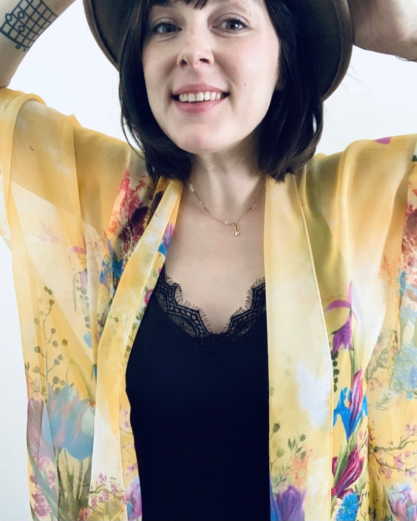 Yellow Floral Sheer Kimono
