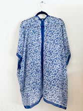 Load image into Gallery viewer, Blue and White Small Floral Sheer Kimono
