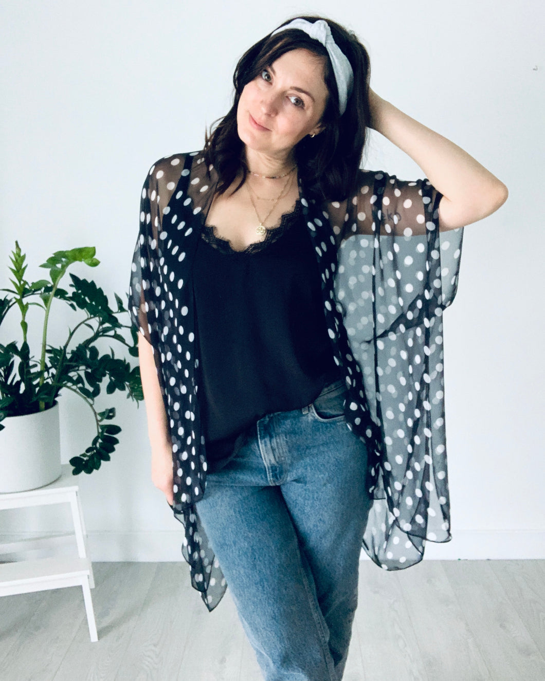Black and White Polka Dot Sheer Kimono