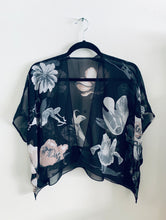 Load image into Gallery viewer, Black and White Large Floral Sheer Cropped Kimono

