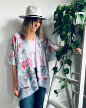 Load image into Gallery viewer, Dolphin Grey and Pink Floral Sheer Kimono
