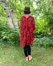 Load image into Gallery viewer, Red and Black Floral Border Sheer Kimono

