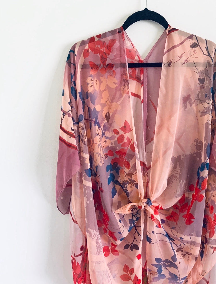 Pink Abstract Sheer Kimono