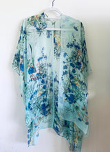 Load image into Gallery viewer, Mint Green and Blue Floral Sheer Kimono
