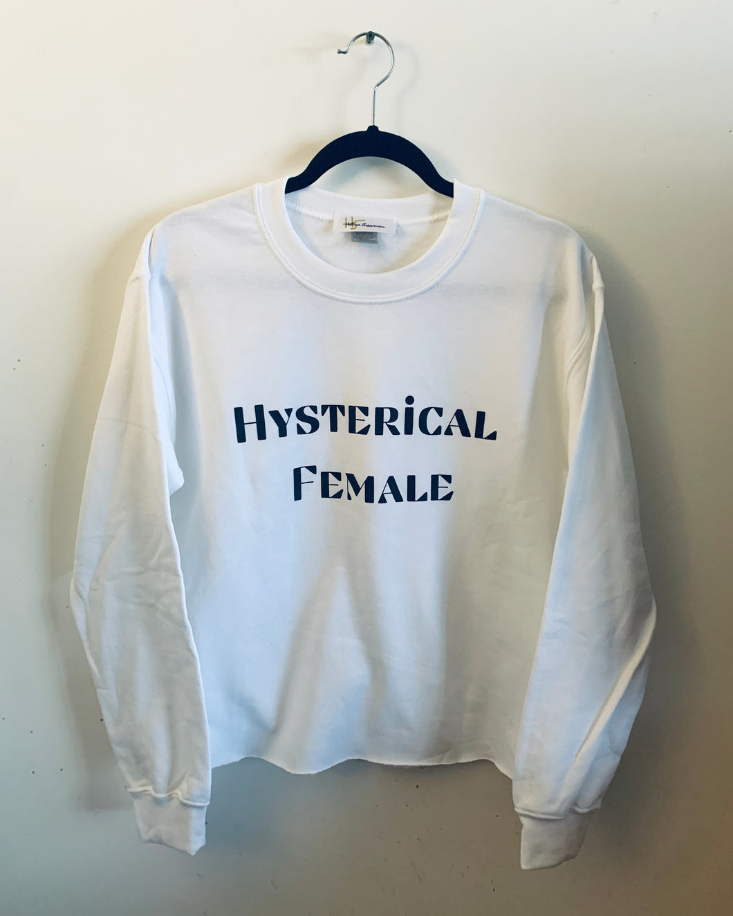 White “Hysterical” Crew Neck Crop Sweatshirt
