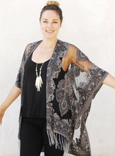 Load image into Gallery viewer, Charcoal Sheer Burnout Kimono
