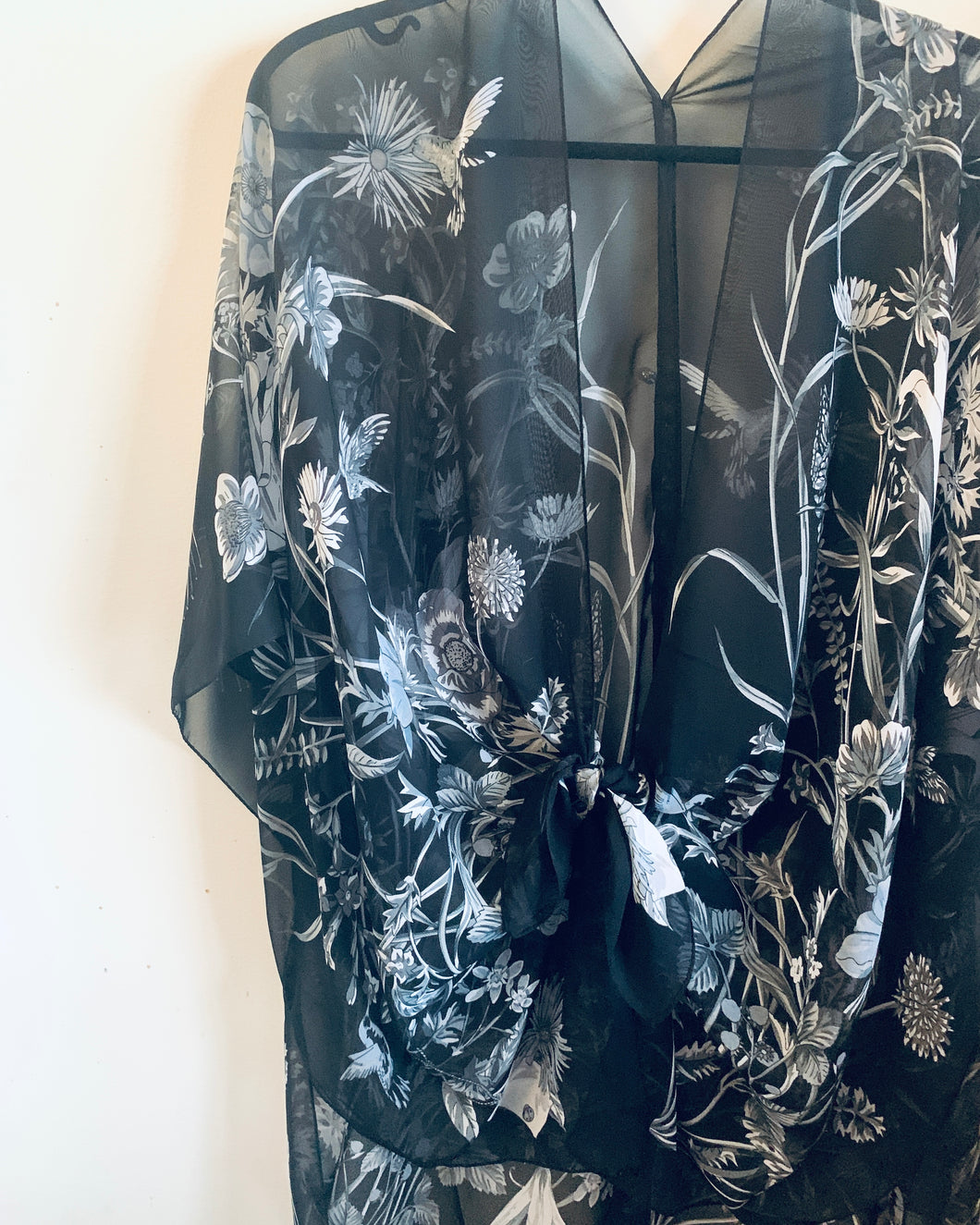 Large Floral Black and White Sheer Kimono