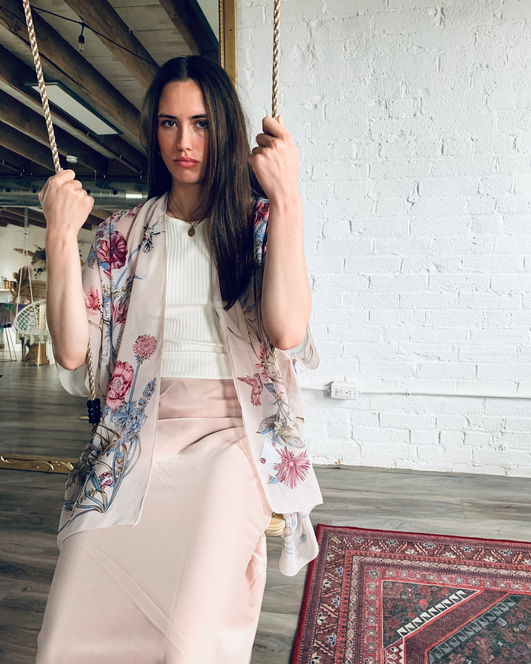 Powder Pink Floral Sheer Kimono