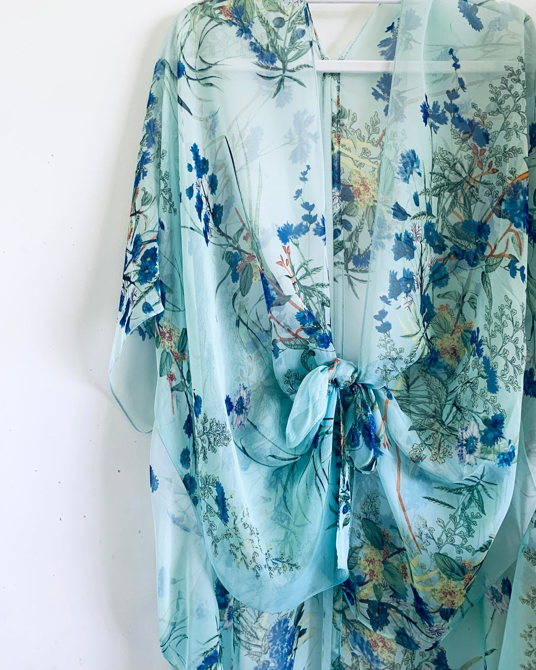 Mint Green and Blue Floral Sheer Kimono