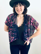 Load image into Gallery viewer, Navy Floral Sheer Cropped Kimono
