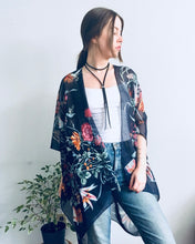 Load image into Gallery viewer, Navy Tropical Floral Sheer Kimono
