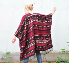 Load image into Gallery viewer, Red and Black Southwestern Print Blanket Poncho

