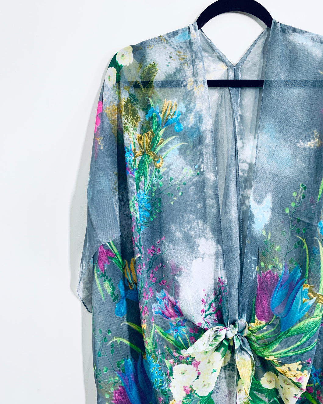 Grey Floral Sheer Kimono