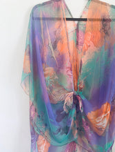 Load image into Gallery viewer, Purple and Orange Abstract Floral Sheer Kimono
