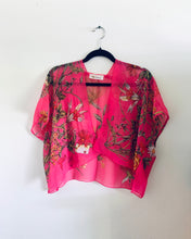 Load image into Gallery viewer, Bright Pink Floral Sheer Cropped Kimono
