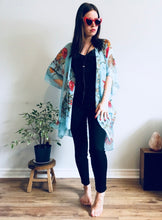 Load image into Gallery viewer, Bright Blue Floral Sheer Kimono
