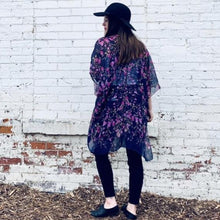 Load image into Gallery viewer, Navy and Purple Floral Sheer Kimono

