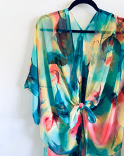 Load image into Gallery viewer, Teal Abstract Sheer Kimono
