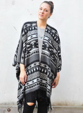 Load image into Gallery viewer, Grey and Black Southwestern Print Blanket Poncho
